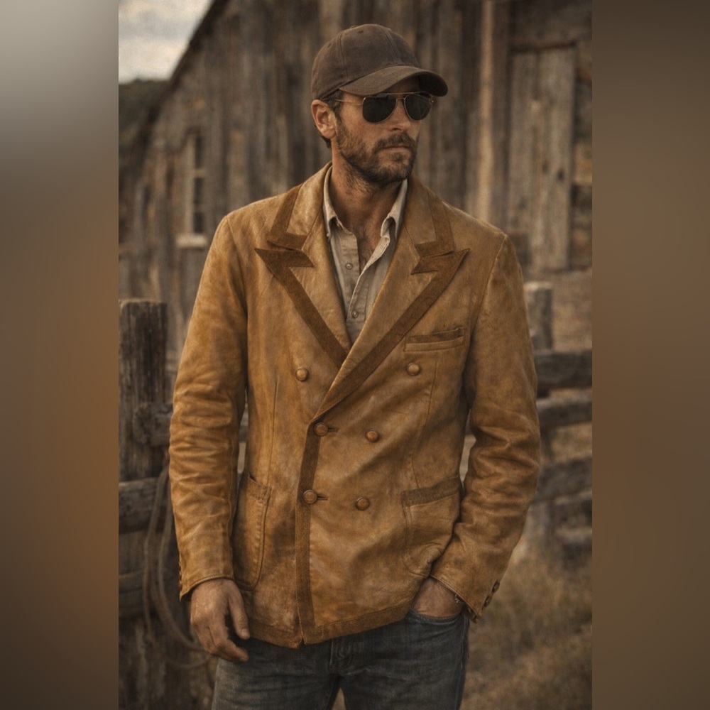 Vintage 70’s Leather Western Ranch Blazer Jacket Mens 40R Medium Marlboro Style - Picture 2 of 16